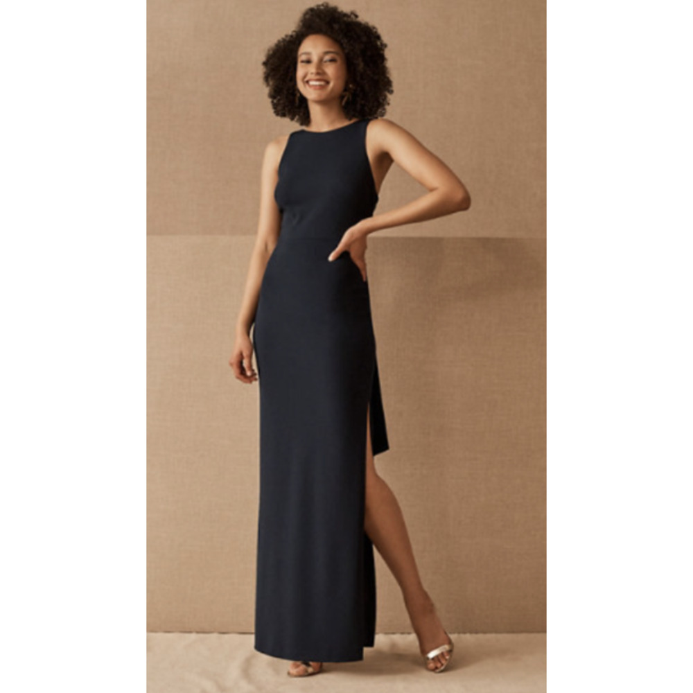 BHLDN Anthropologie London Crepe Tie Back Gown Size 4 Navy Dress